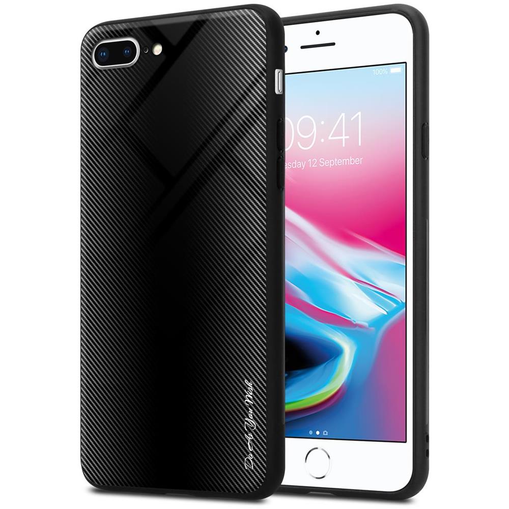 Custodia Compatibile Con Apple Iphone 8 Plus / 7 Plus / 7s Plus - Ottica A Strisce In Opale Nero - Coperchio Protettivo In Vetro Temperato E Silicone Tpu - Foto 1