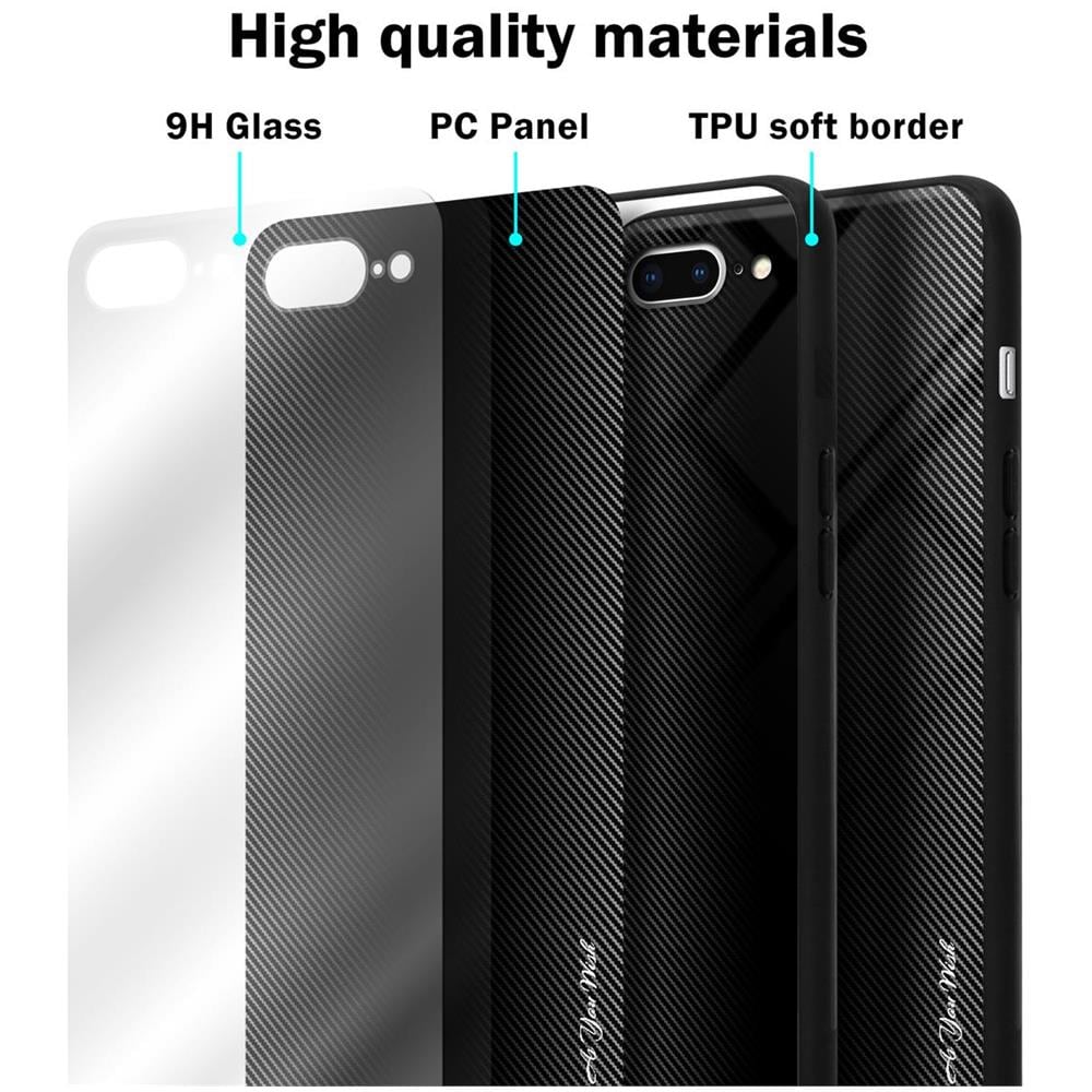 Custodia Compatibile Con Apple Iphone 8 Plus / 7 Plus / 7s Plus - Ottica A Strisce In Opale Nero - Coperchio Protettivo In Vetro Temperato E Silicone Tpu - Foto 6