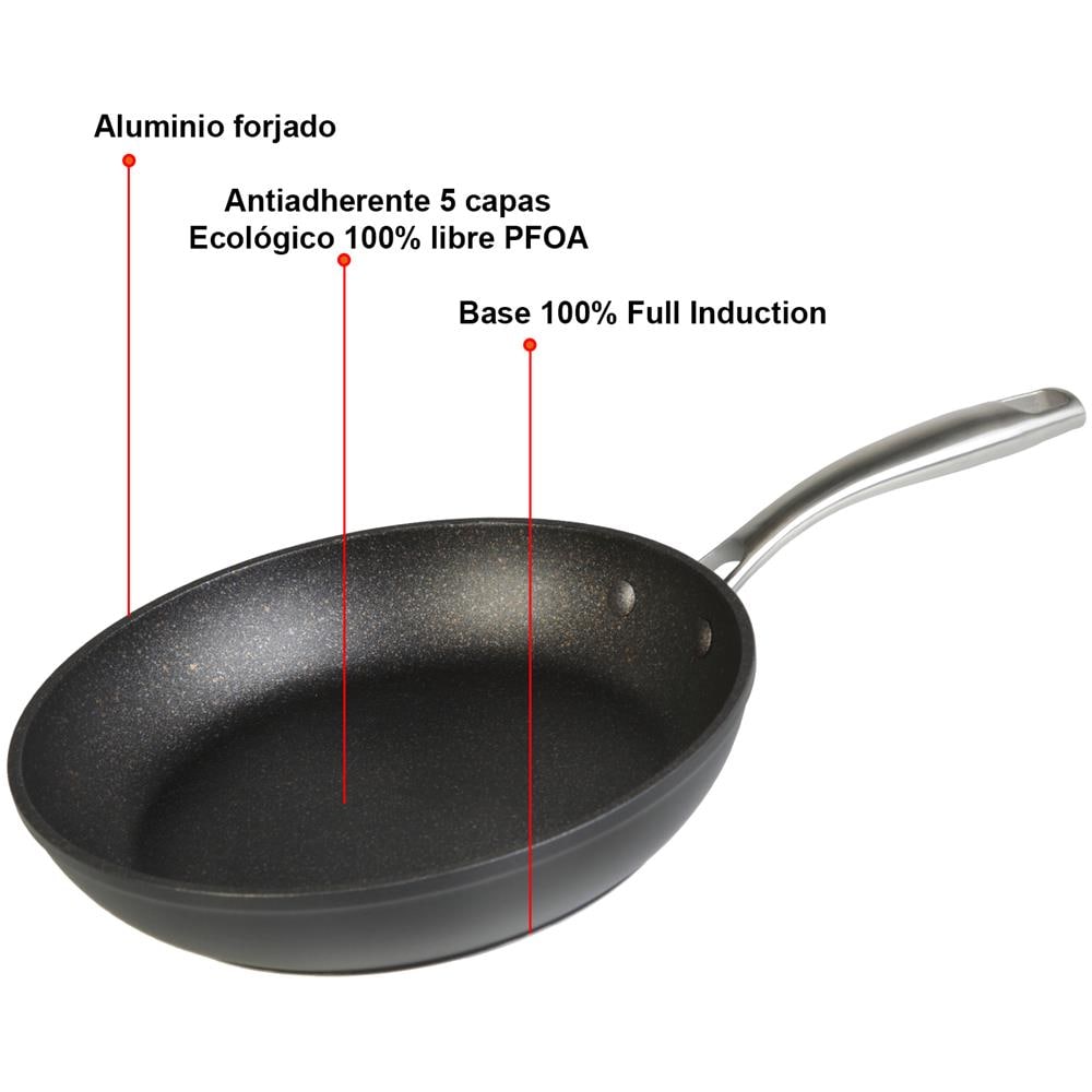 Ecochef Padella, 22 Cm Induzione, Antiaderente Ecologico Senza Pfoa, Alluminio Forgiato Nero - Foto 8