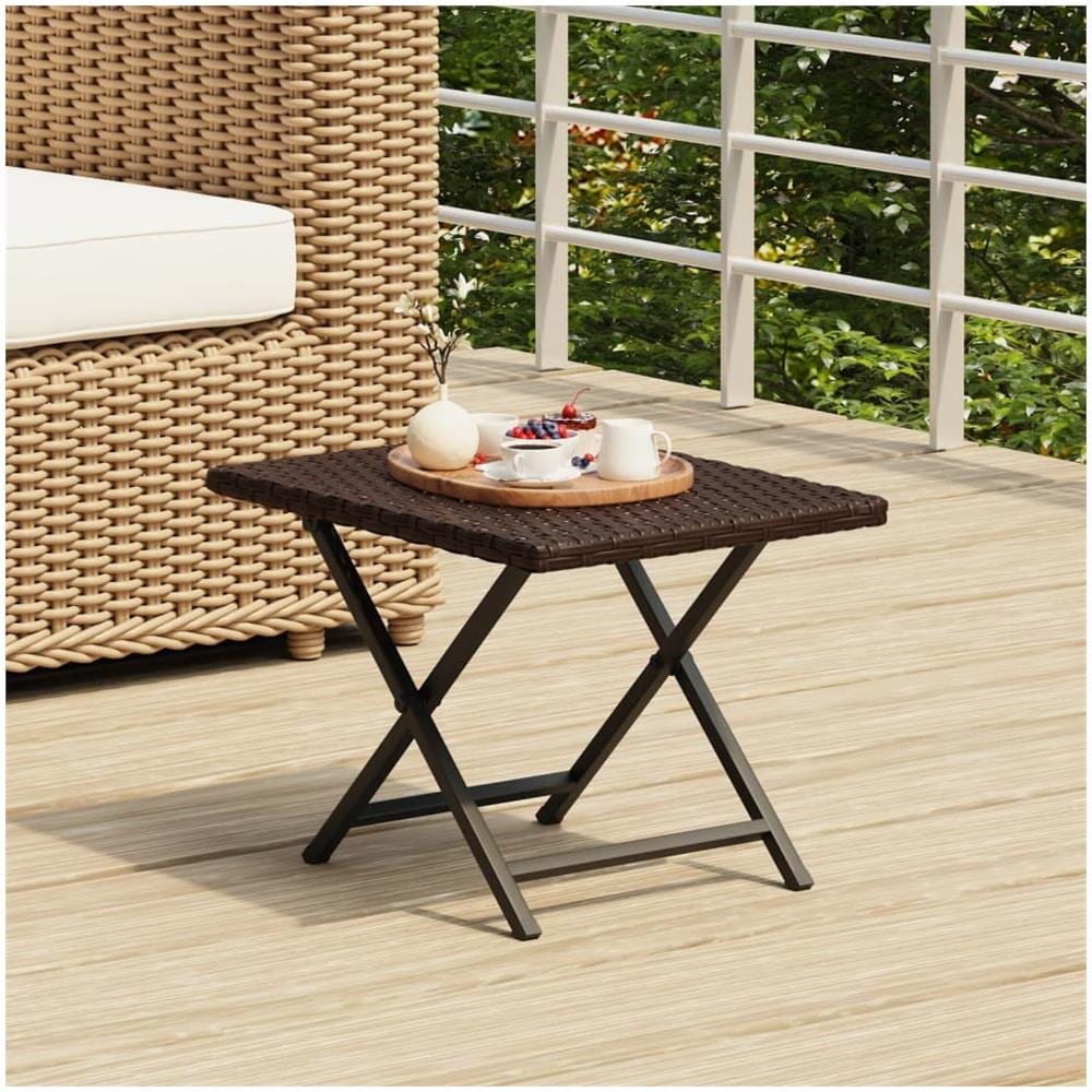 Tavolo Pieghevole Marrone 45x35x32 Cm In Polyrattan - Foto 1