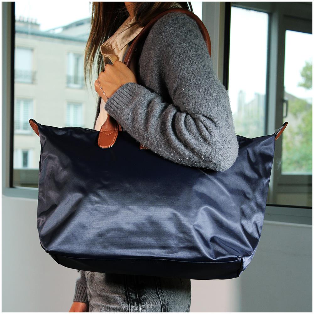 Borsa Shopper Grande In Poliestere - Paris - Blu Scuro - Foto 6