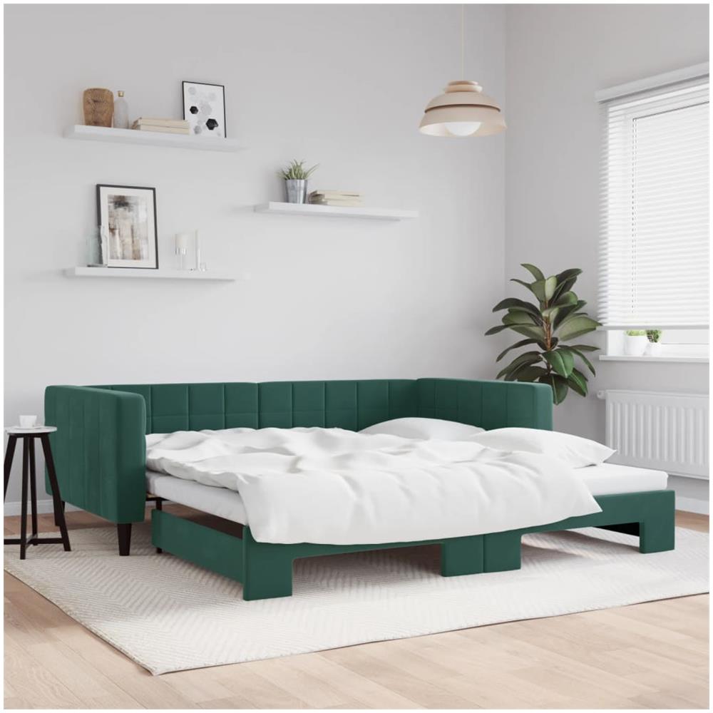 Divano Letto Con Letto Estraibile Verde Scuro 100x200cm Velluto - Foto 1