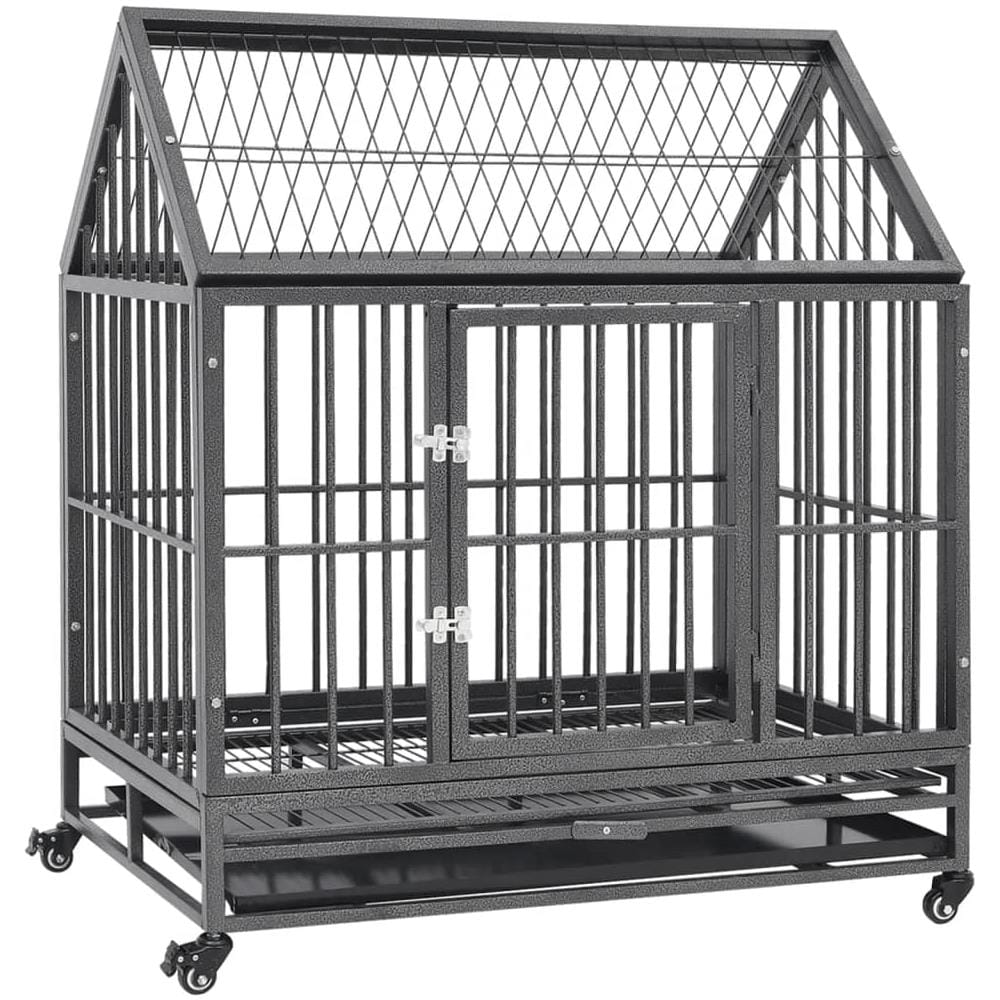 Gabbia Per Cani Con Ruote In Acciaio E Tetto 92x62x106 Cm - Foto 1