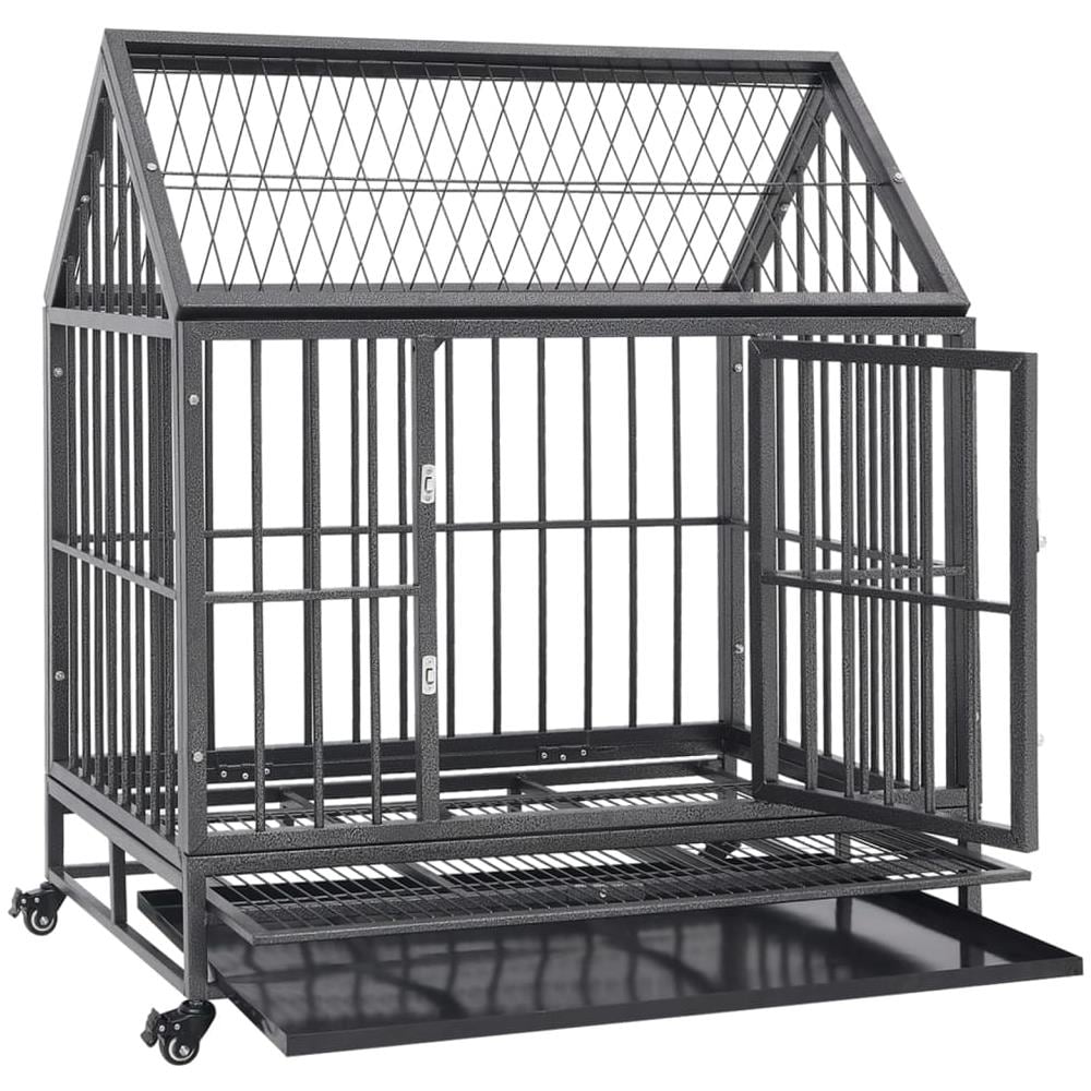 Gabbia Per Cani Con Ruote In Acciaio E Tetto 92x62x106 Cm - Foto 3