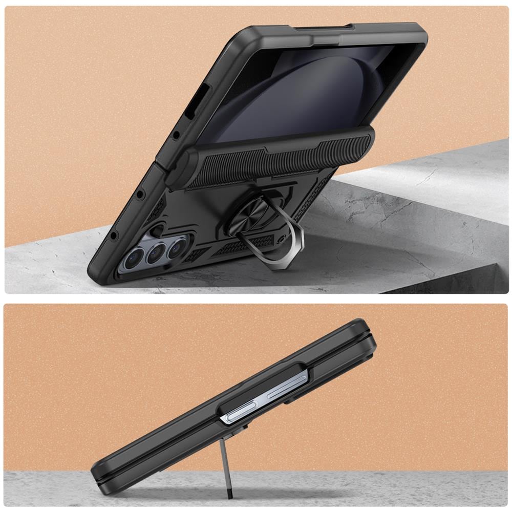 Cover Per Samsung Galaxy Z Fold5 Ibrida Anello Supporto Magnetico Nera - Foto 2