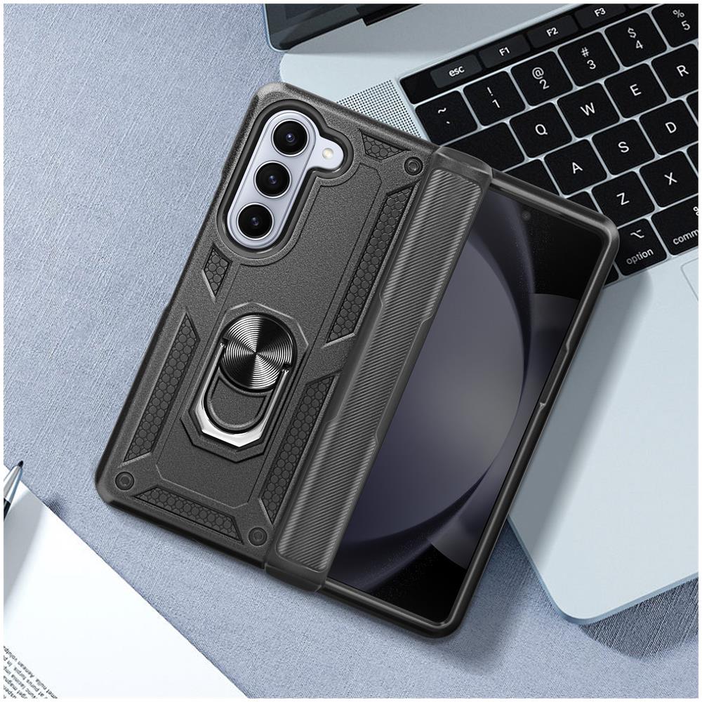 Cover Per Samsung Galaxy Z Fold5 Ibrida Anello Supporto Magnetico Nera - Foto 5