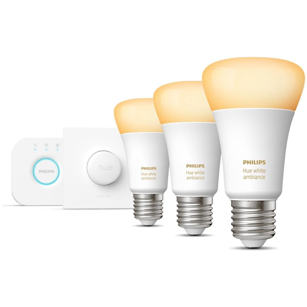 Philips Hue White ambiance Starter Kit Bridge + 3 Lampadine Smart E27 75W + Smart Button - Foto 1
