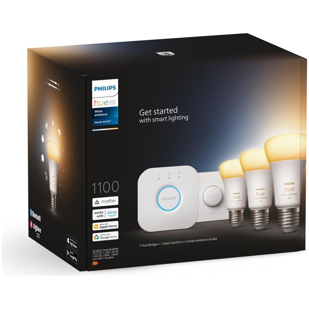 Philips Hue White ambiance Starter Kit Bridge + 3 Lampadine Smart E27 75W + Smart Button - Foto 3