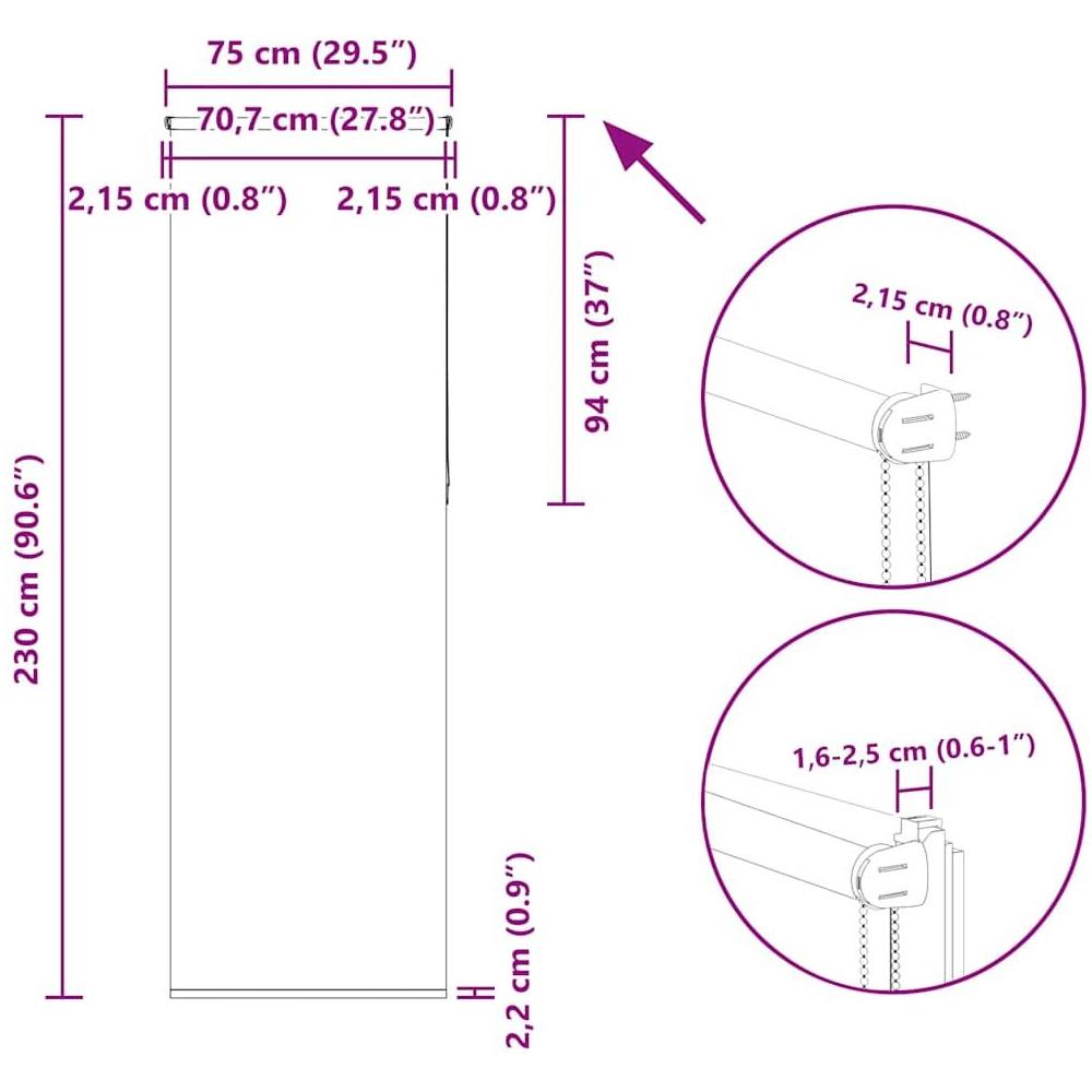 Tenda a Rullo Oscurante 75x230 cm Larghezza Tessuto 70,7 cm - Foto 10
