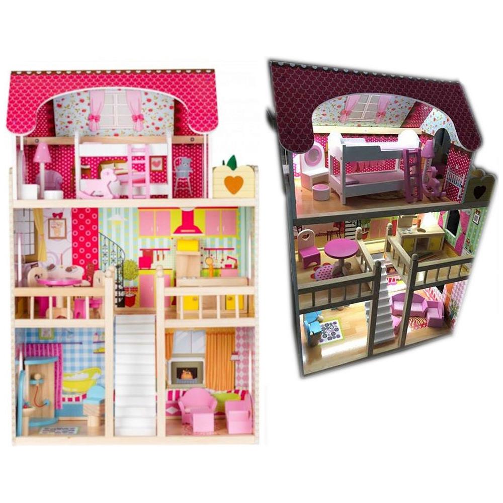 Casa delle bambole in legno con mobili e illuminazione LED - Foto 1