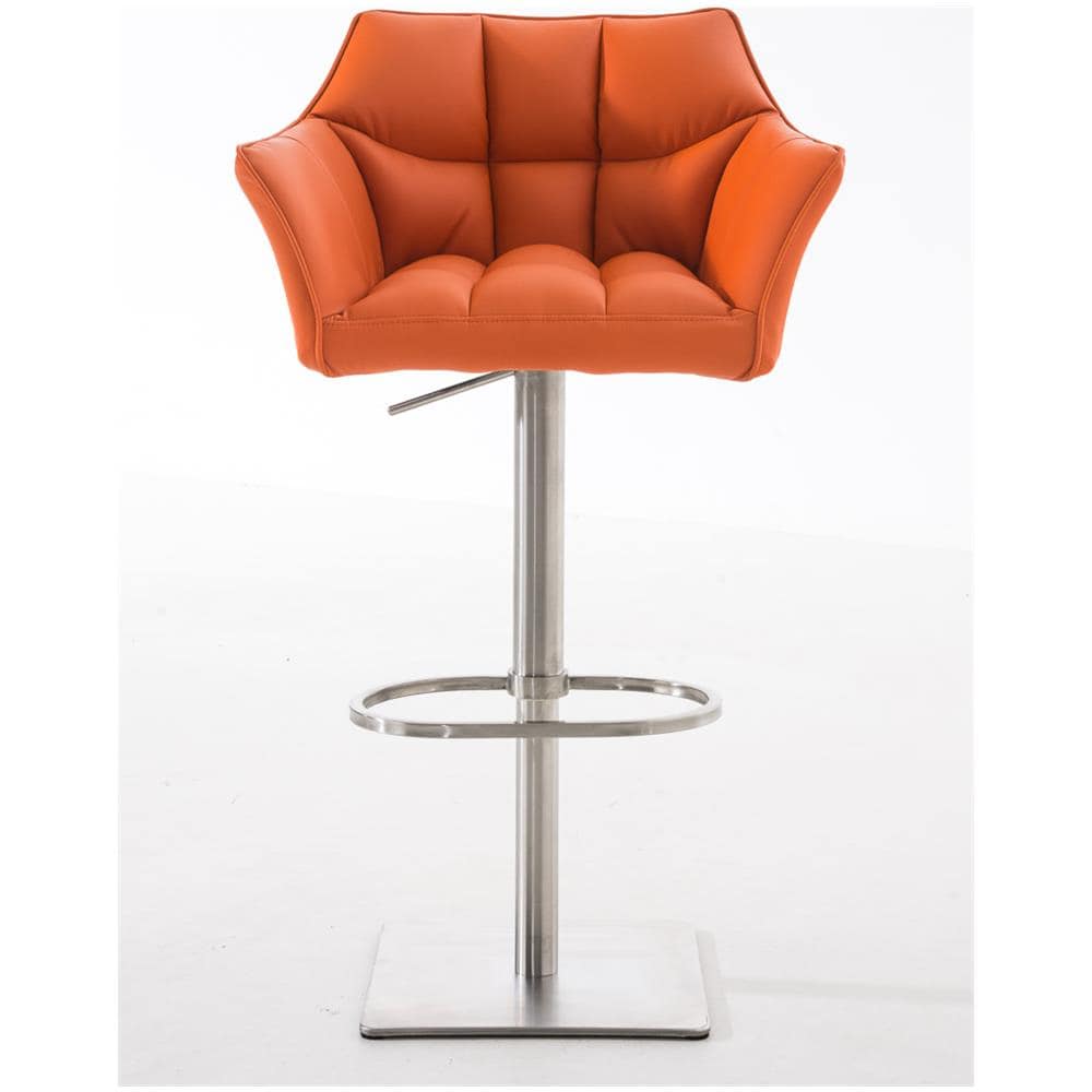 Sgabello Alto Regolabile Damaso in Similpelle I Sgabello Bancone con Braccioli E Schienale Imbottiti E Poggiapiedi, H 58-83 CM Arancione Acciaio Inox - Foto 2