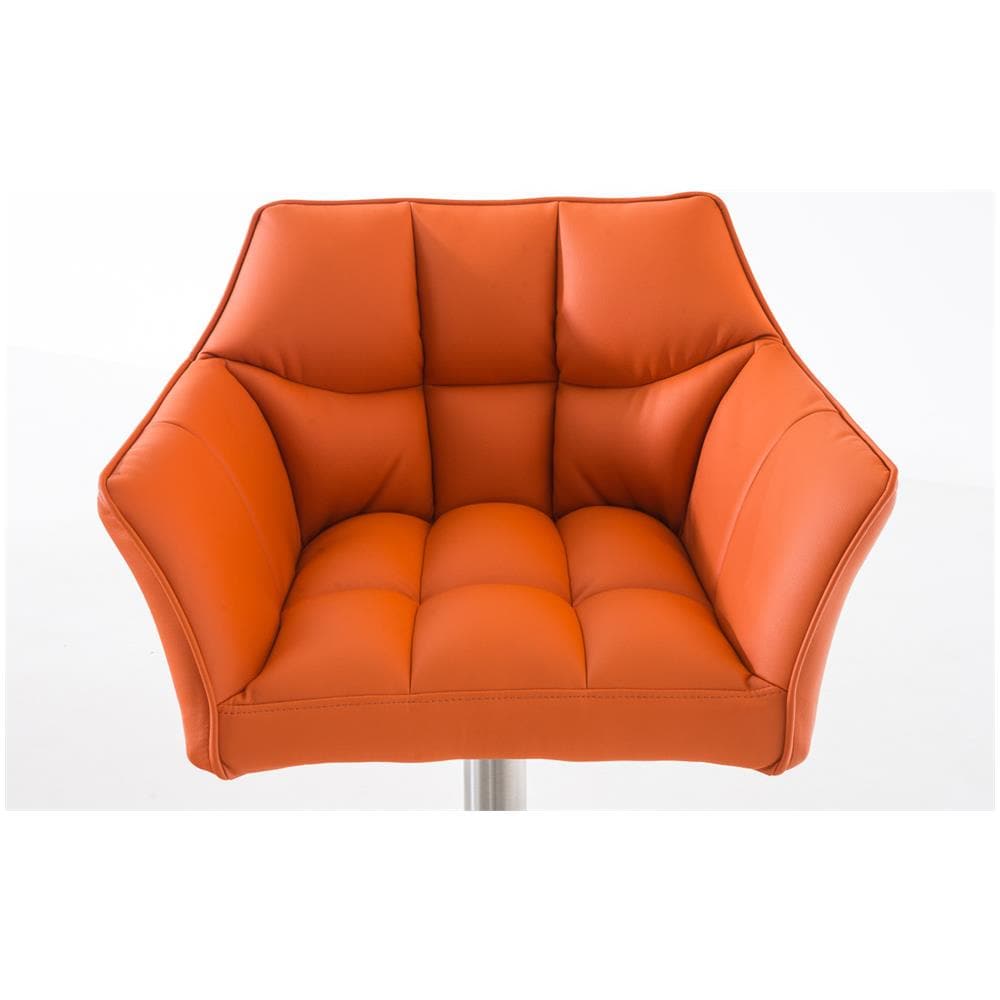 Sgabello Alto Regolabile Damaso in Similpelle I Sgabello Bancone con Braccioli E Schienale Imbottiti E Poggiapiedi, H 58-83 CM Arancione Acciaio Inox - Foto 5
