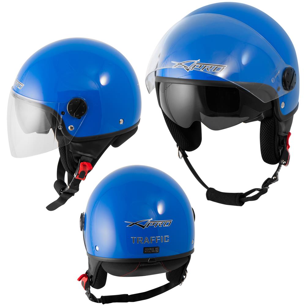 Casco Jet Scooter Moto Omologato Ece 22 Doppia Visiera Parasole Blu Xs - Foto 1
