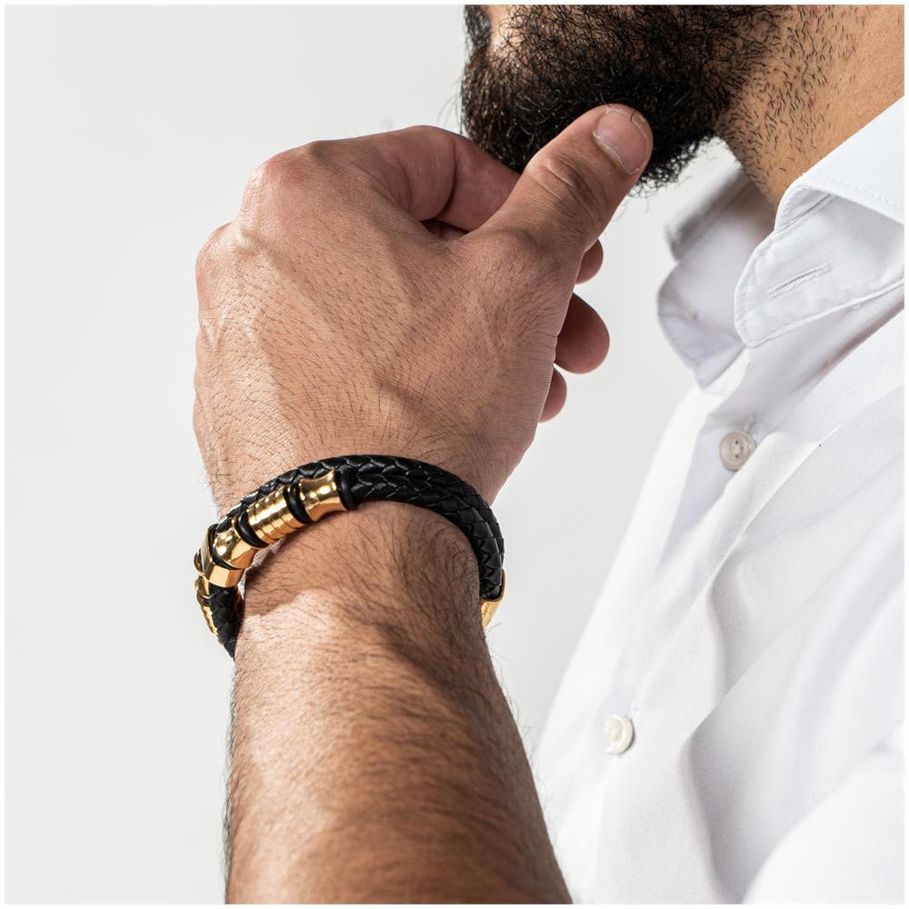 Bracciale in Pelle da Uomo ""Spirit"" 20cm Oro - Foto 2