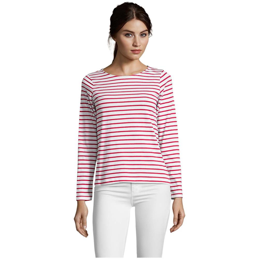 T-shirt Da Donna A Maniche Lunghe A Righe Di Colore E Taglia Rosso S - Foto 1
