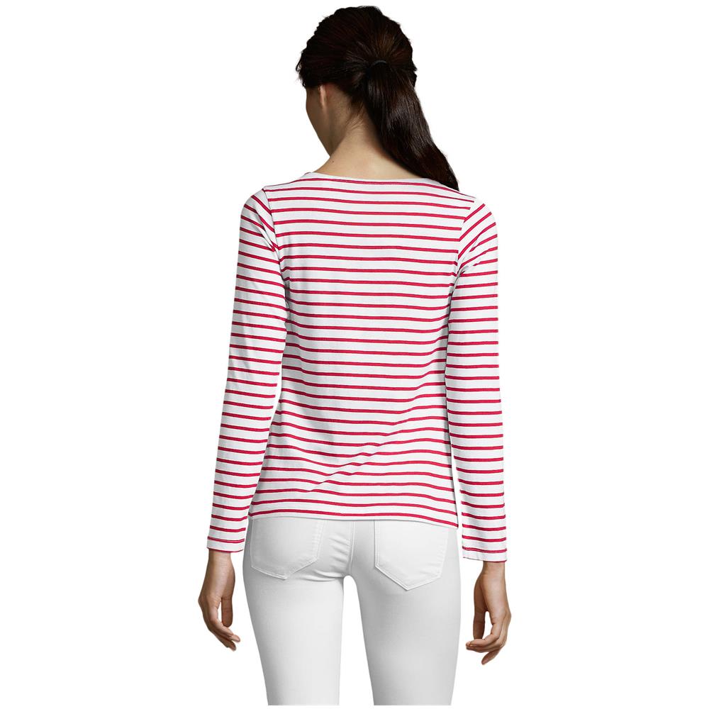 T-shirt Da Donna A Maniche Lunghe A Righe Di Colore E Taglia Rosso S - Foto 2