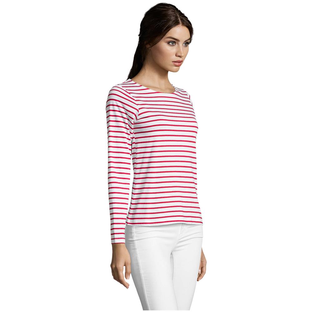 T-shirt Da Donna A Maniche Lunghe A Righe Di Colore E Taglia Rosso S - Foto 3