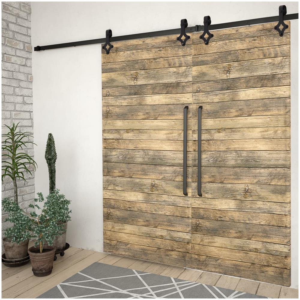 Kit di Binari per Porte Scorrevoli 2 pz 183 cm in Acciaio Nero - Foto 2
