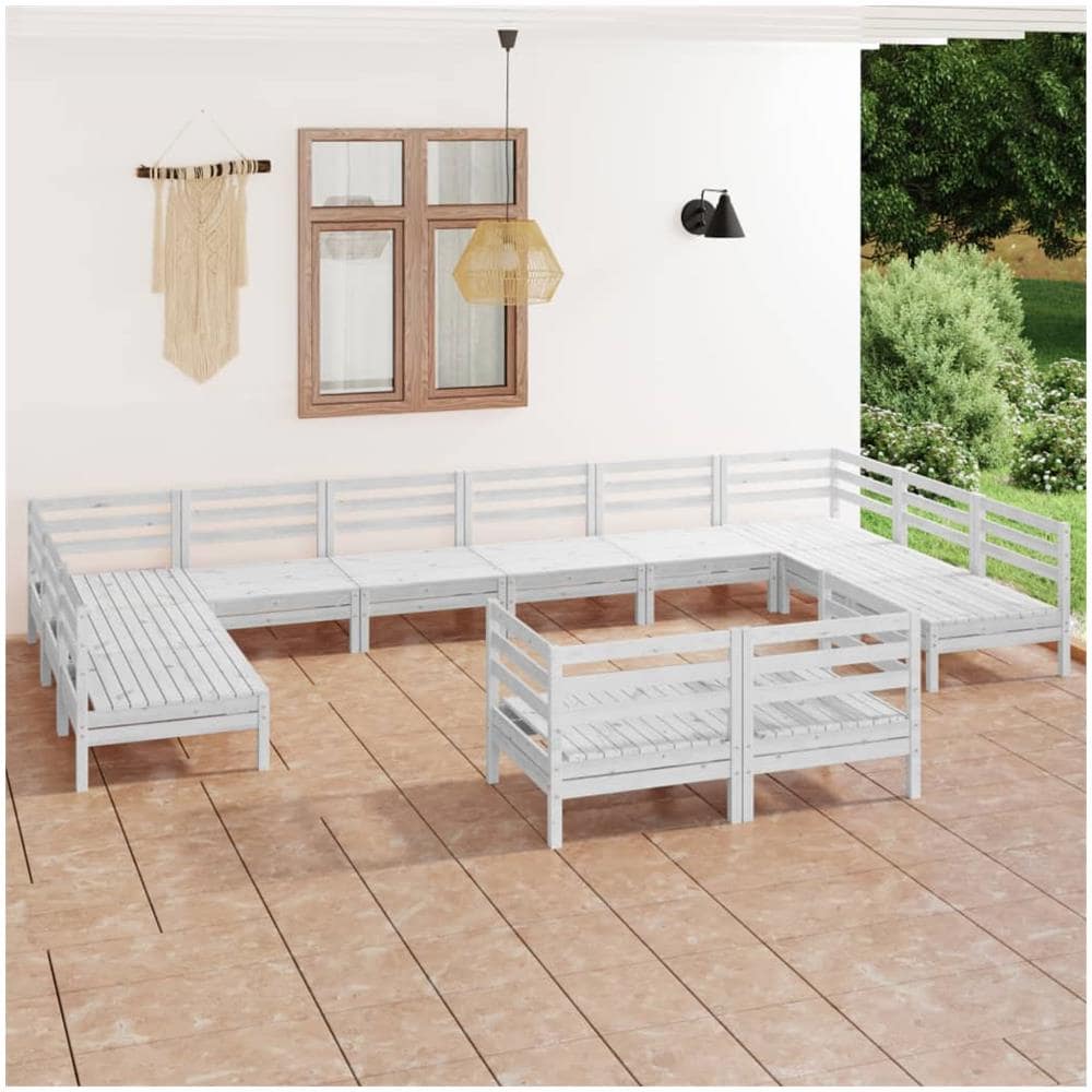 Set Divani Da Giardino 12 Pz Bianco In Legno Massello Di Pino - Foto 1