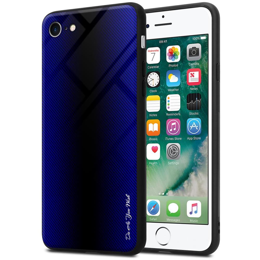 Custodia Compatibile Con Apple Iphone 7 / 7s / 8 / Se 2020 - Ottica A Strisce In Cobalto Viola - Coperchio Protettivo In Vetro Temperato E Silicone Tpu - Foto 1
