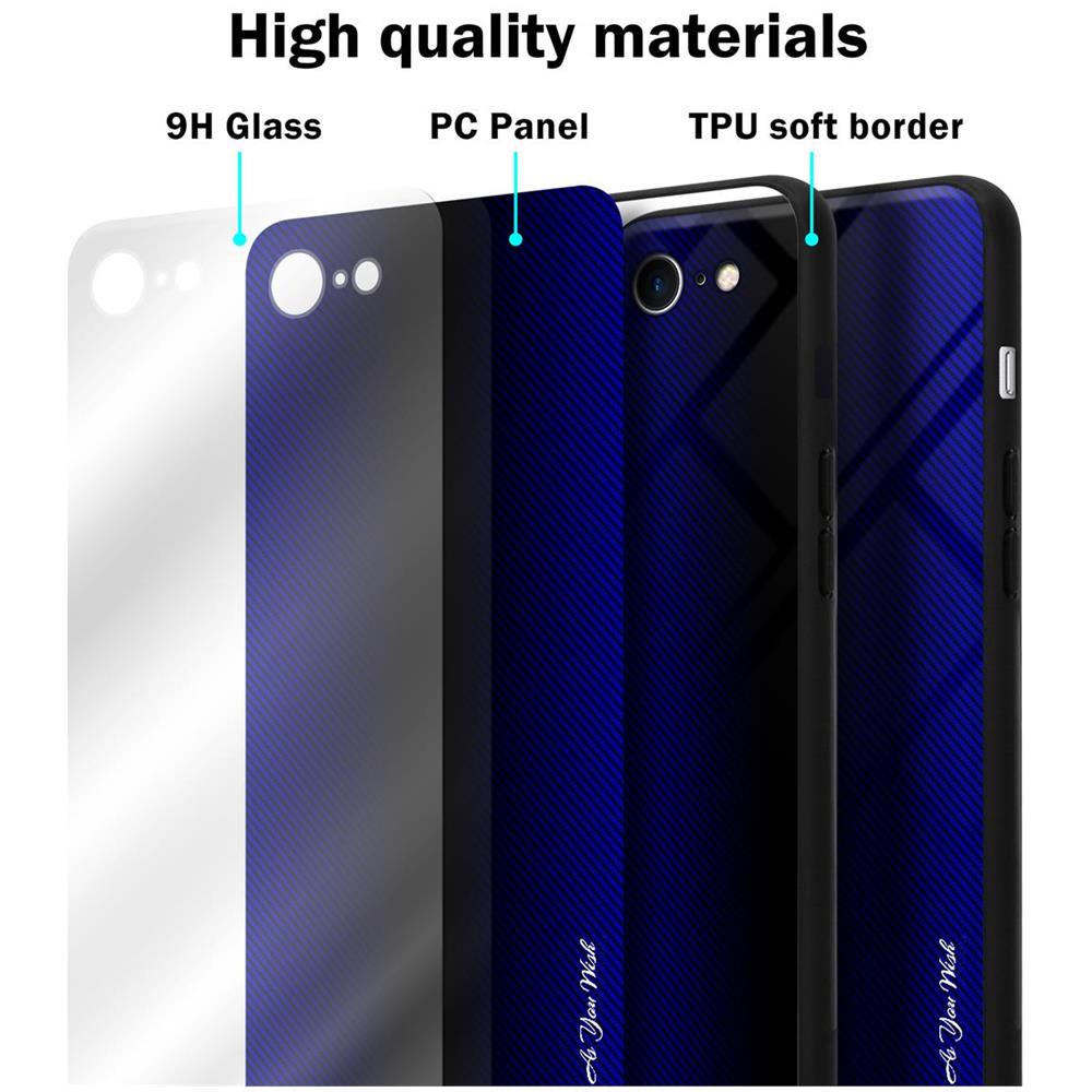 Custodia Compatibile Con Apple Iphone 7 / 7s / 8 / Se 2020 - Ottica A Strisce In Cobalto Viola - Coperchio Protettivo In Vetro Temperato E Silicone Tpu - Foto 7