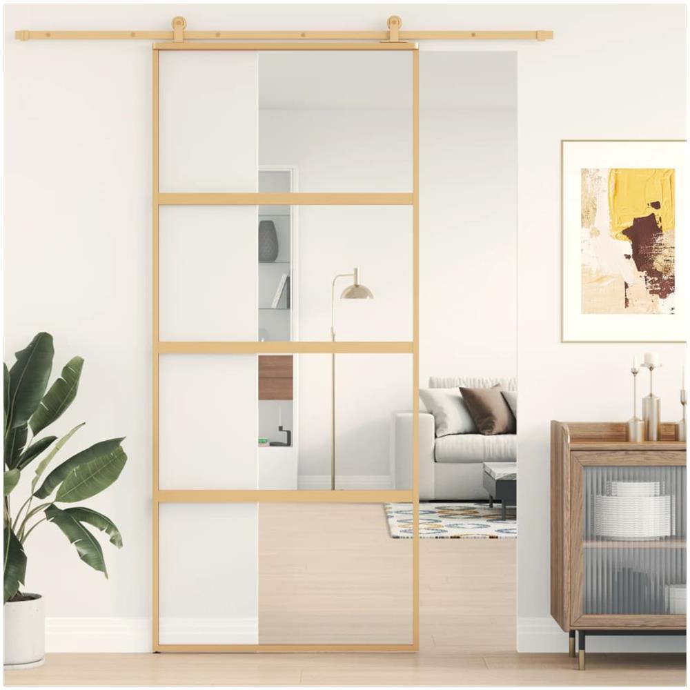 Porta Scorrevole Dorata 90x205 Vetro Trasparente Esg Alluminio - Foto 1