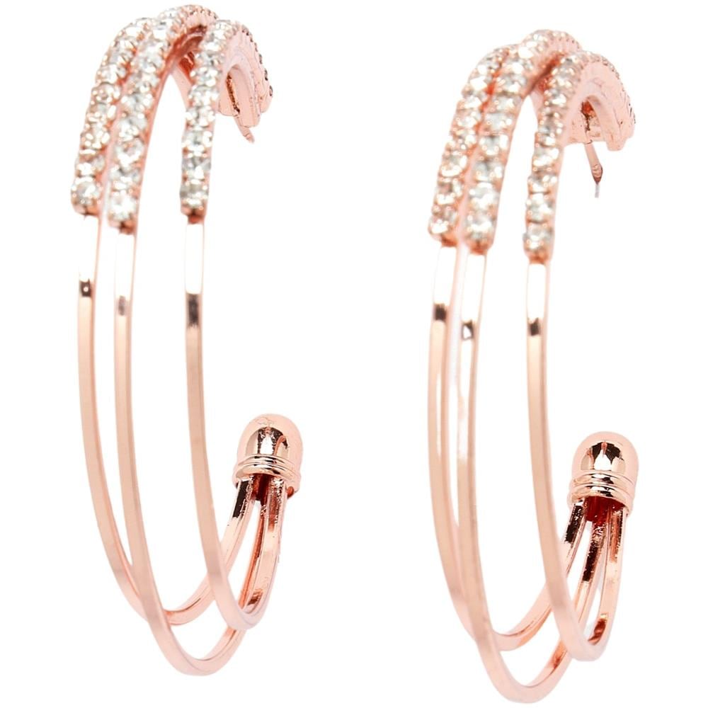 Orecchini a Forma di C con Cristalli Rosa Oro - Foto 1