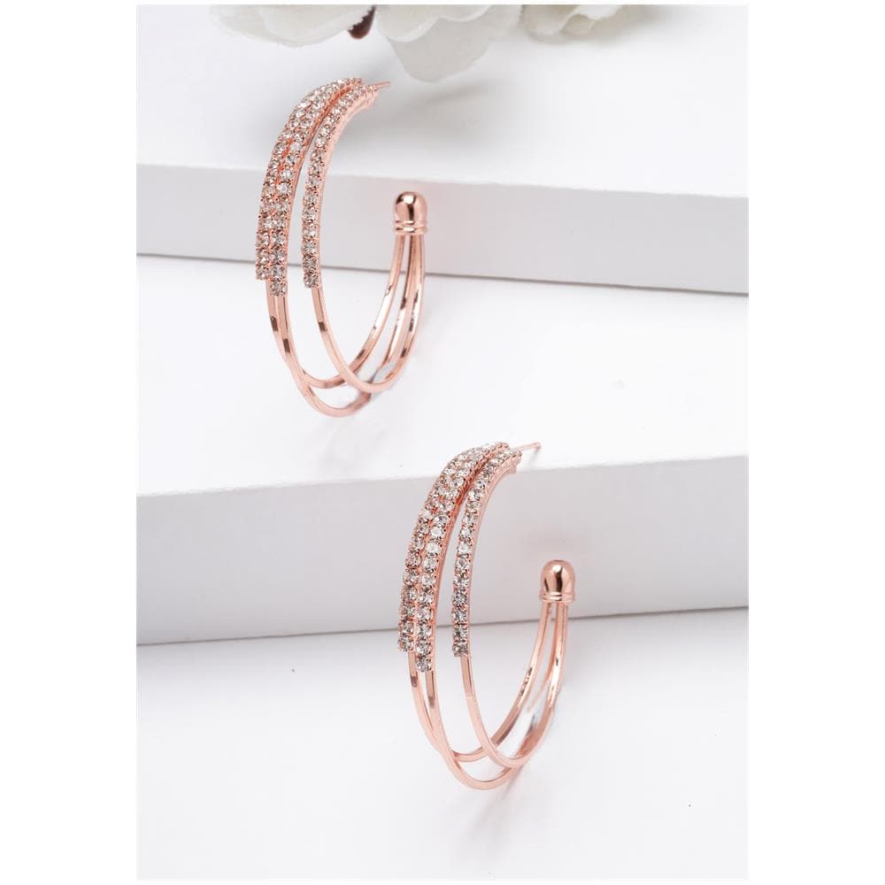 Orecchini a Forma di C con Cristalli Rosa Oro - Foto 2