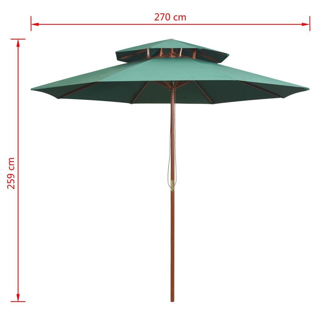 Ombrellone A 2 Livelli 270x270 Cm Con Palo In Legno Verde - Foto 6