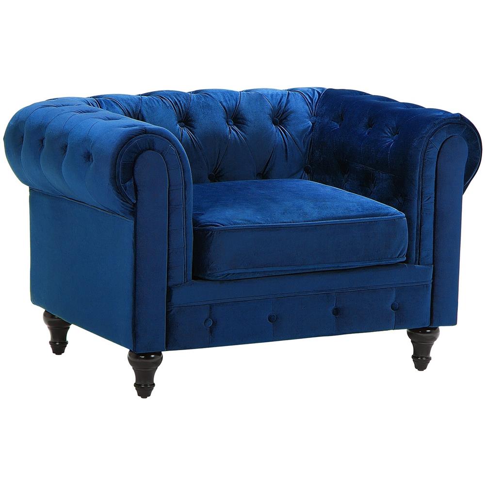 Poltrona Vintage In Tessuto Vellutato Blu Chesterfield - Foto 1