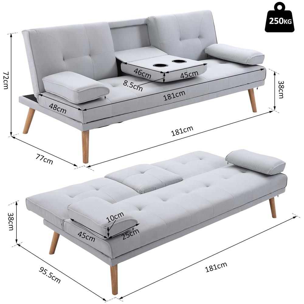 Homcom Divano Letto Con Tavolino A Ribalta E Piedini In Legno Massello Grigio Eprice