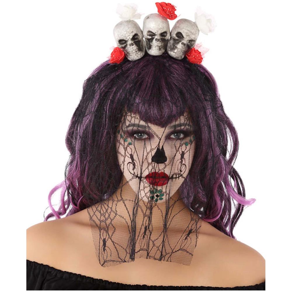 Cerchietto Teschi E Velo Per Adulto - Foto 1