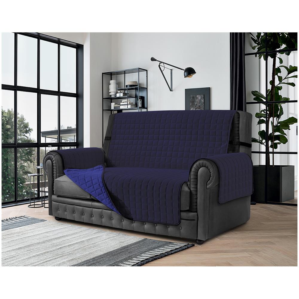 Copridivano Antimacchia - Salvadivano Trapuntato Double Face - 2 Posti Per Seduta Da 115 A 140 Cm - Azzurro / blu - Foto 6