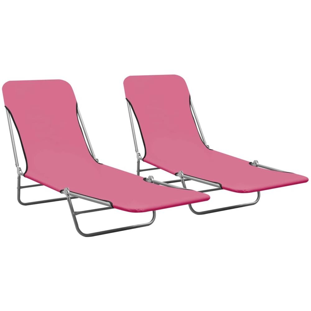 Lettini Prendisole Pieghevoli 2pz in Acciaio e Tessuto Rosa - Foto 1