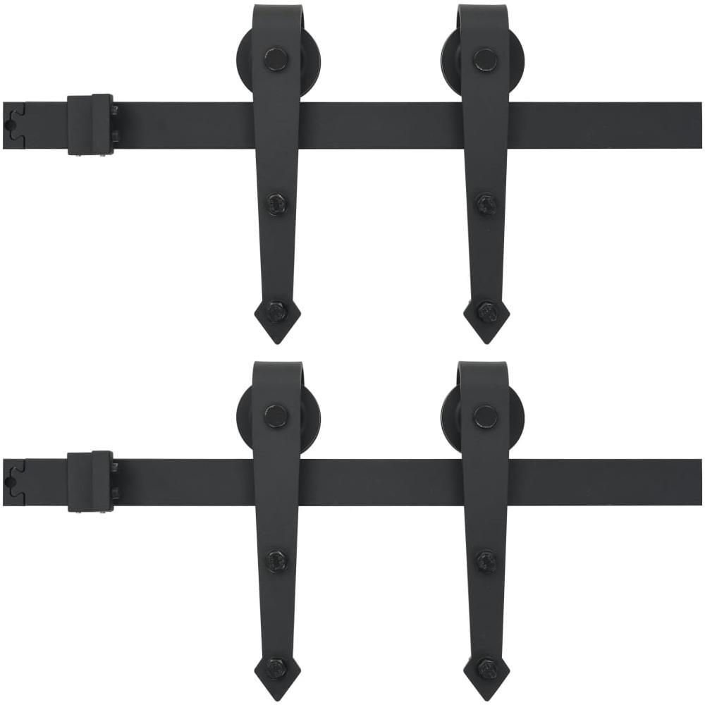 Kit di Binari per Porte Scorrevoli 2 pz 200 cm Acciaio Nero - Foto 1