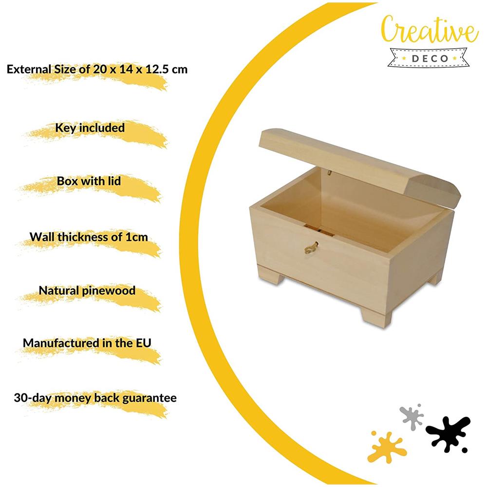 Grande Scatola In Legno Con Serratura | 20 X 14,5 X 11,7 Cm | Con Coperchio Arrotondato E Chiave | Scatole Cassetta Conteniore Portaoggetti Portagiochi Cofanetto | Perfetta Per Decoupage - Foto 2