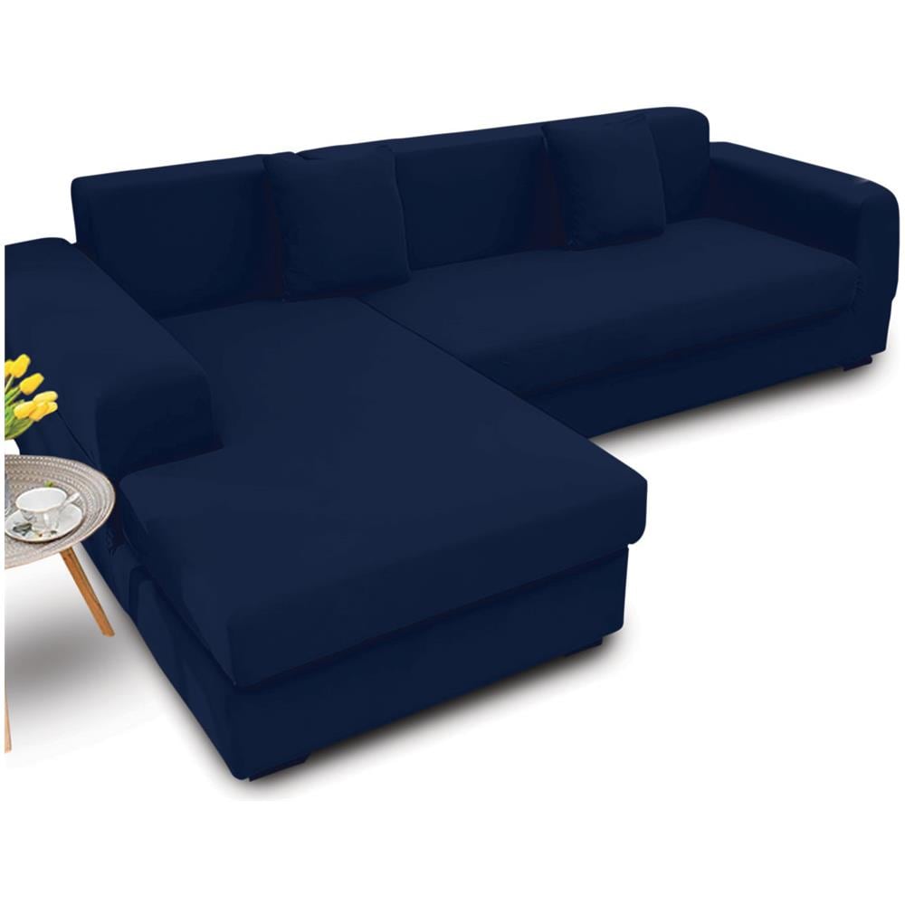 Copridivano Antimacchia Elasticizzato Penisola Componibile Tinta Unita Modello Perfetto 4 Posti Blu - Foto 1