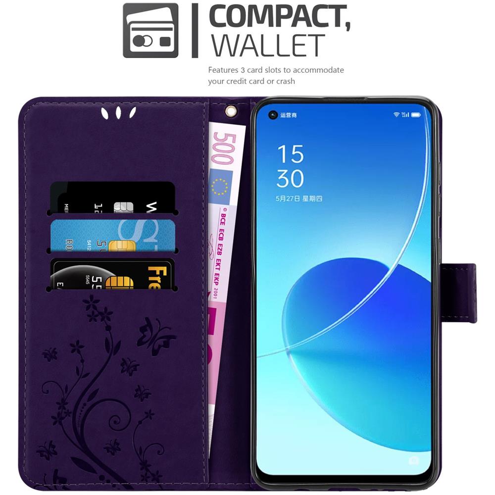 Custodia Compatibile Con Oppo Reno6 5g In Lilla Scuro Fiore - Coperchio Protettivo In Design Floreale Con Chiusura Magnetica, Funzione Stand E Slot Per Carte - Foto 2