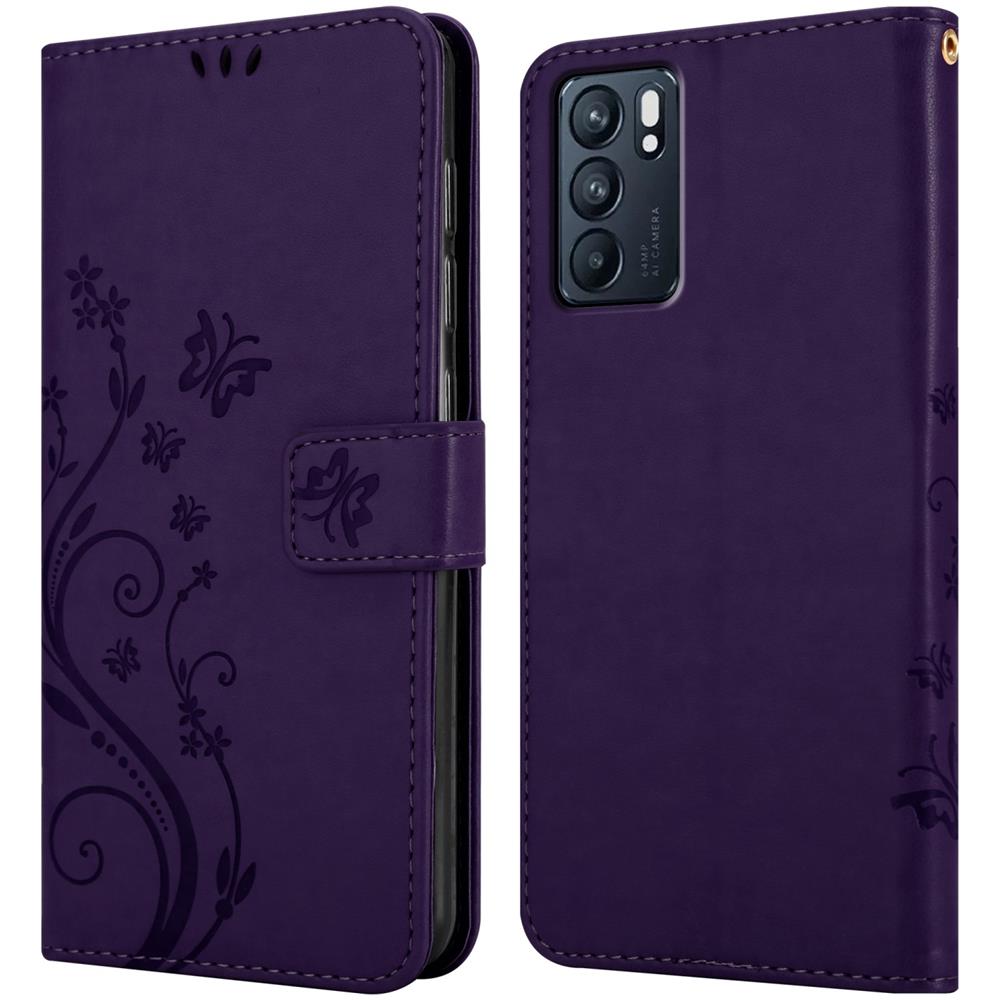 Custodia Compatibile Con Oppo Reno6 5g In Lilla Scuro Fiore - Coperchio Protettivo In Design Floreale Con Chiusura Magnetica, Funzione Stand E Slot Per Carte - Foto 7