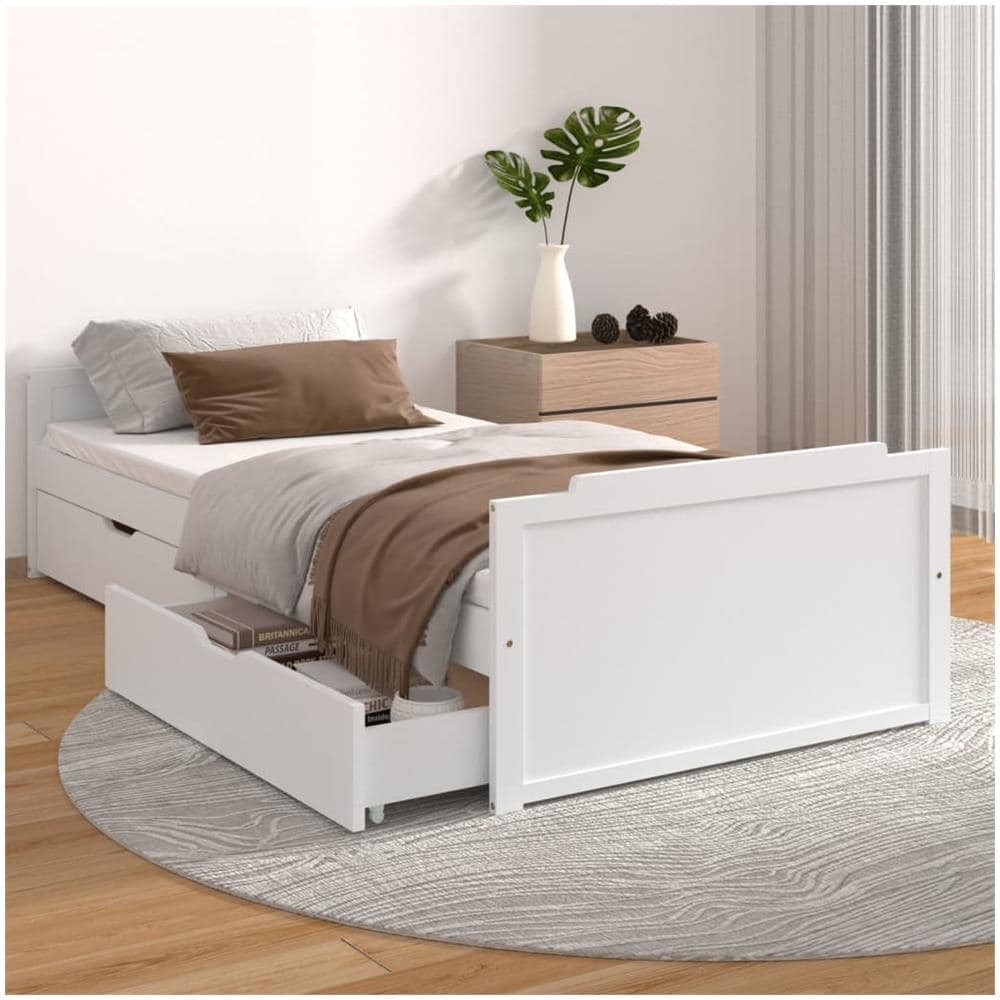 Giroletto Bianco con Cassetti Legno Massello di Pino 90x200cm - Foto 1