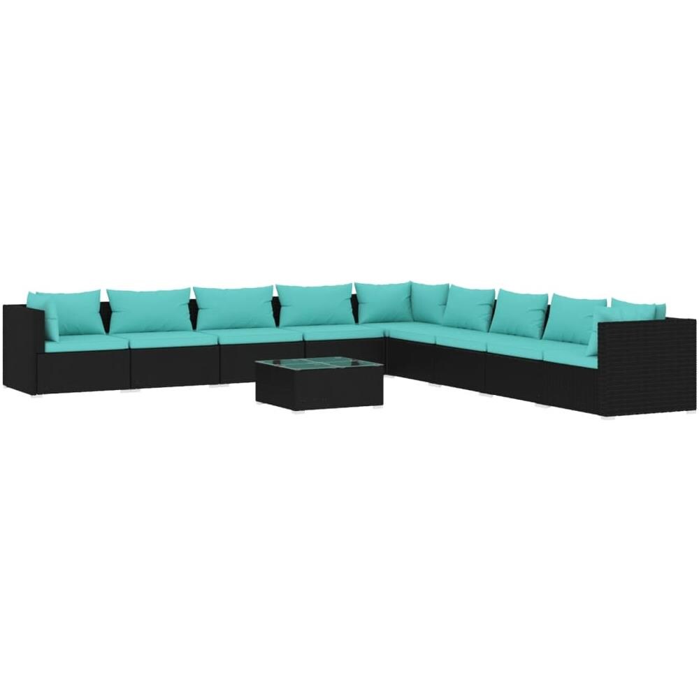 Set Divani Da Giardino 10 Pz Con Cuscini In Polyrattan Nero - Foto 1