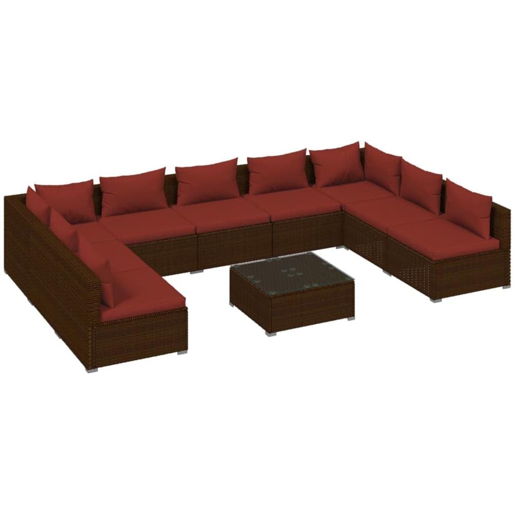 Set Divani Da Giardino 10 Pz Con Cuscini In Polyrattan Marrone - Foto 1