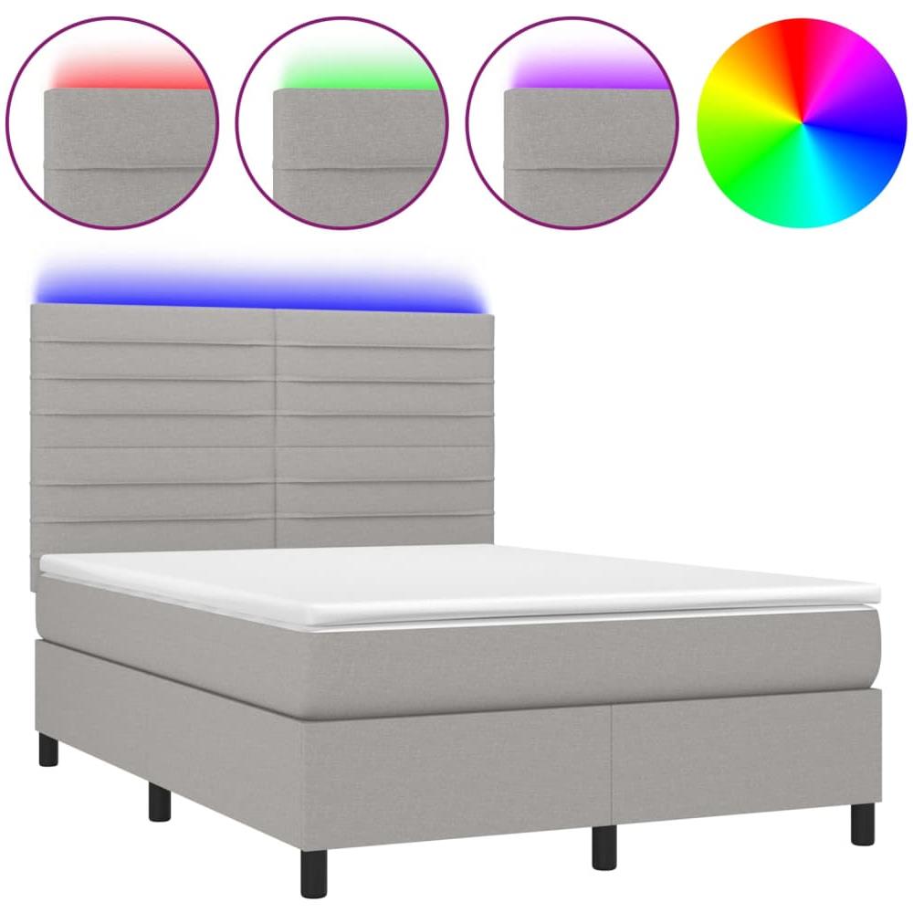 Letto A Molle Materasso E Led Grigio Chiaro 140x200 Cm Tessuto - Foto 2