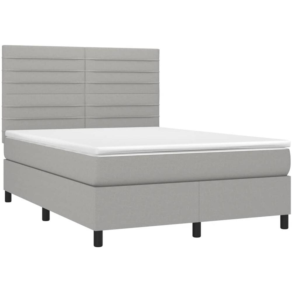 Letto A Molle Materasso E Led Grigio Chiaro 140x200 Cm Tessuto - Foto 3