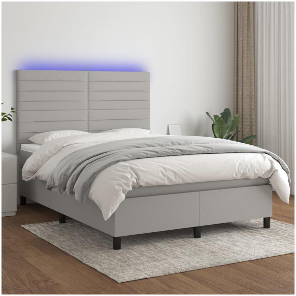 Letto A Molle Materasso E Led Grigio Chiaro 140x200 Cm Tessuto - Foto 1
