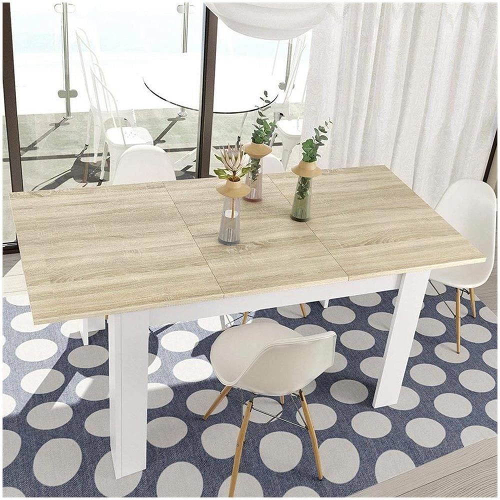 Tavolo Allungabile Midland, Consolle Estensibile Per Sala Da Pranzo, Tavolo Apribile Da Cucina Con Prolunga, 140/190x90h78 Cm, Rovere E Bianco - Foto 1