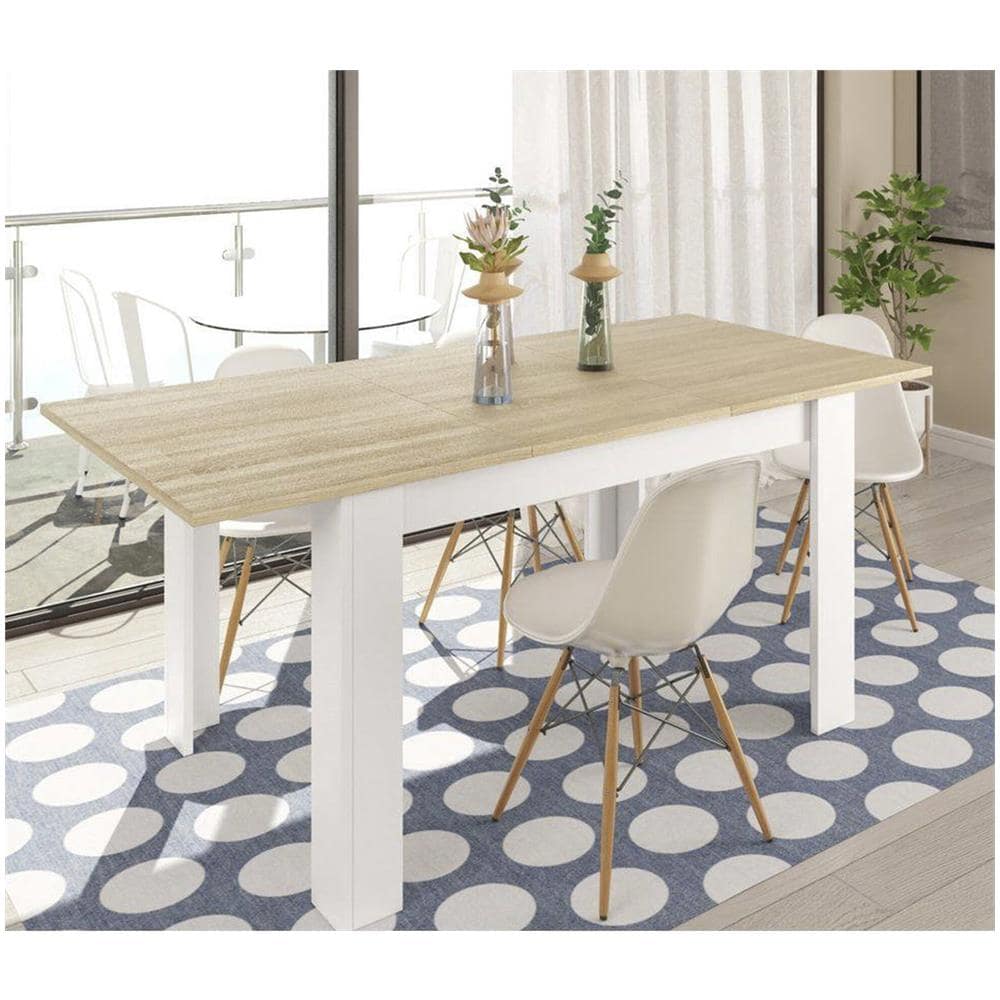 Tavolo Allungabile Midland, Consolle Estensibile Per Sala Da Pranzo, Tavolo Apribile Da Cucina Con Prolunga, 140/190x90h78 Cm, Rovere E Bianco - Foto 4
