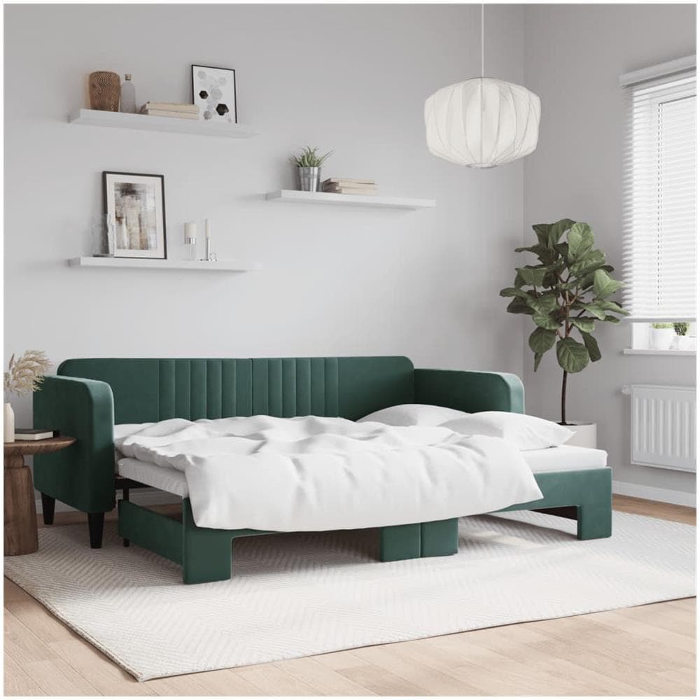 Divano Letto Con Letto Estraibile Verde Scuro 80x200cm Velluto - Foto 1
