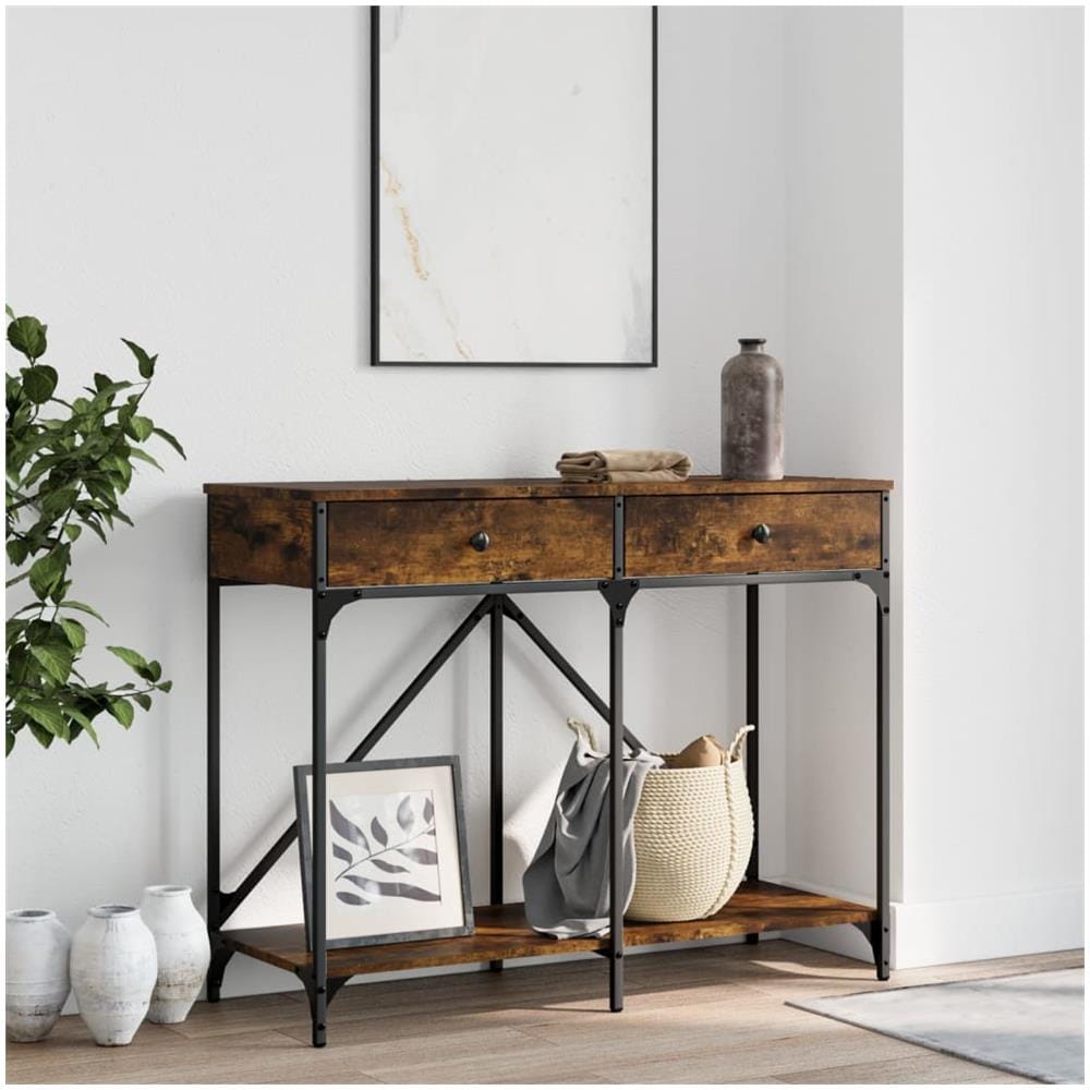 Tavolo Consolle Rovere Fumo 100x39x78,5 Cm In Legno Multistrato - Foto 1