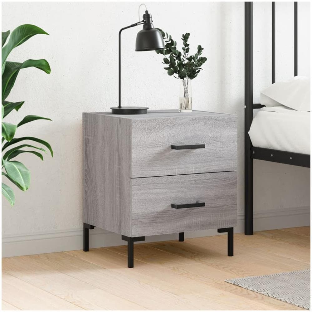 Comodino Grigio Sonoma 40x35x47,5 Cm In Legno Multistrato - Foto 1